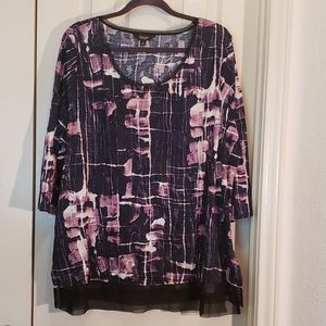 Simply Vera 3/4 Sleeve Sheer Hem/Neck 2X